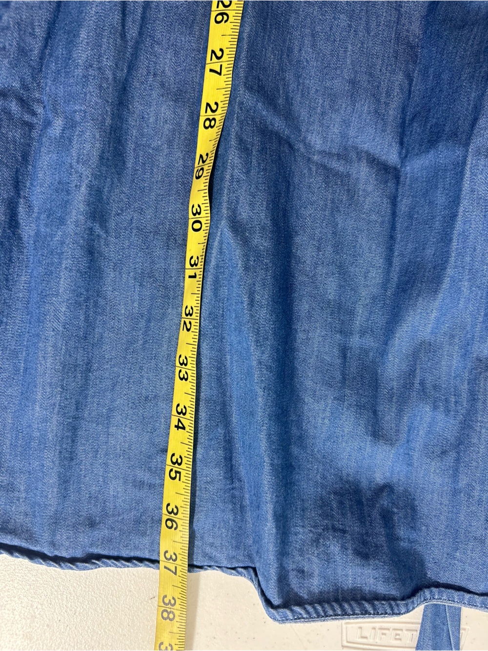 Boden Sz 8R Denim Fit & Flare Faux Wrap Cotton Dress Women’s Blue Short Sleeve - Picture 15 of 15